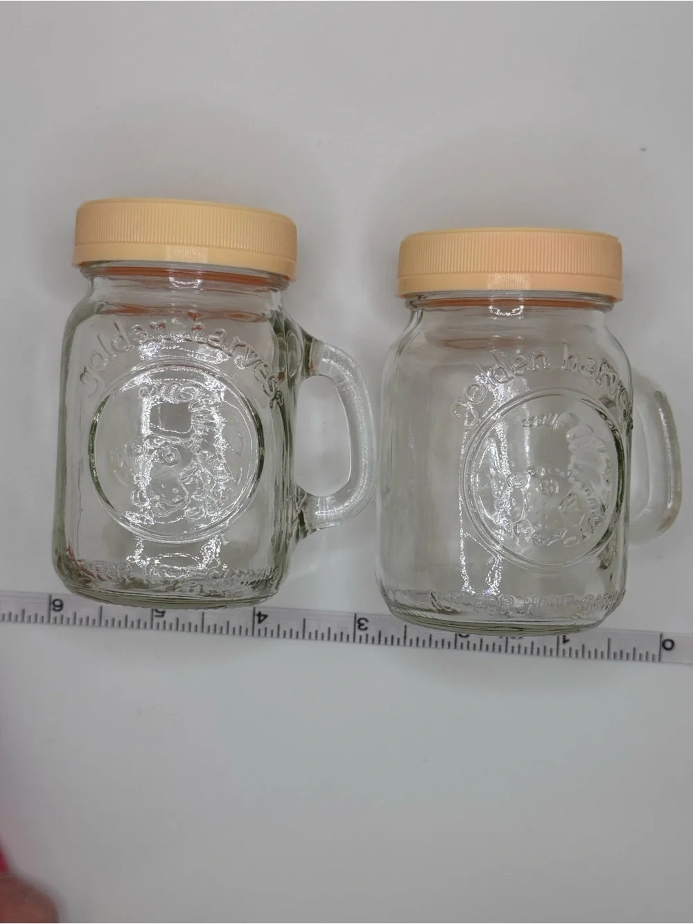 Clear Glass Mason Mug Salt & Pepper Set with Beige Spice Lids